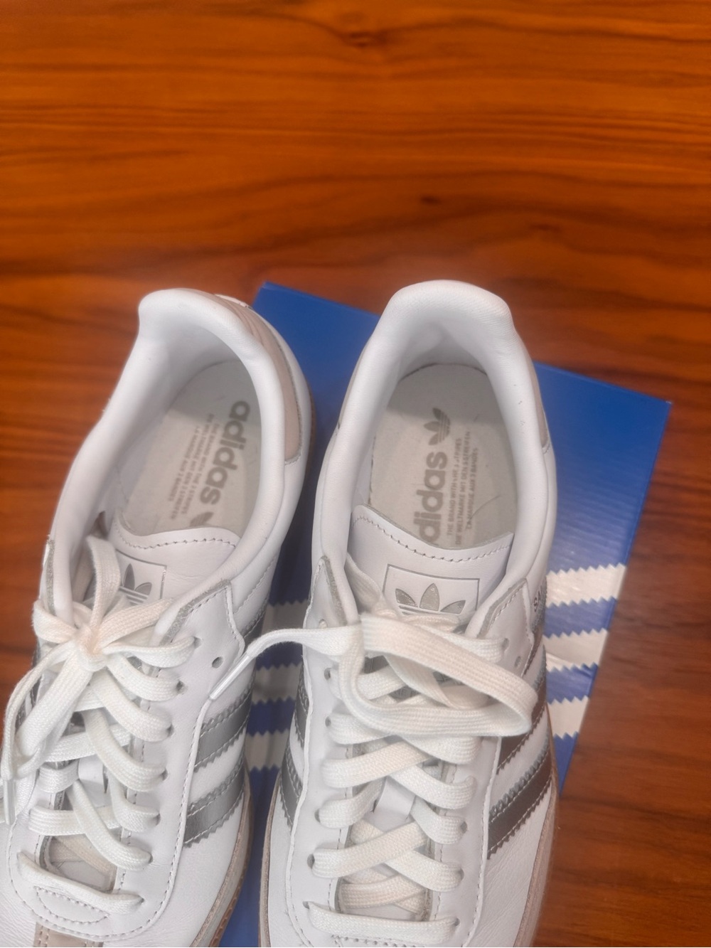 adidas White Sneakers with Silver Stripes and Gum Sole - Picture 4 of 4